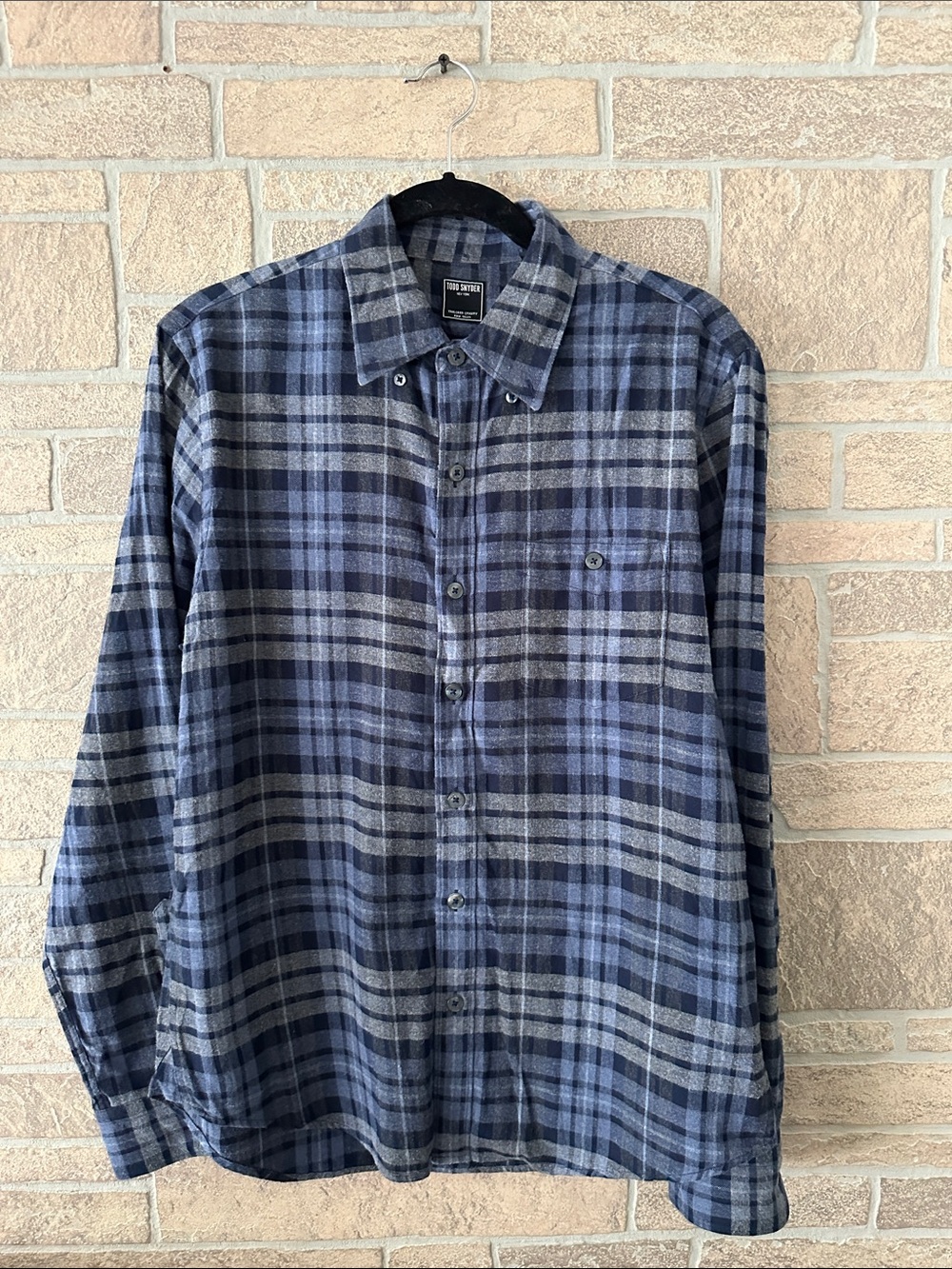 Todd Snyder Plaid Flannel Button-Down Checkered Blue Gray size M